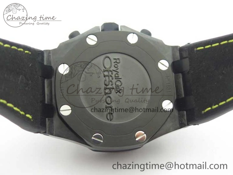 Comfortable Royal Oak Offshore Bumble Bee Forged Carbon 1:1 JF Best Edition On Leather Strap A7750 V2 w- Cyclops 4946