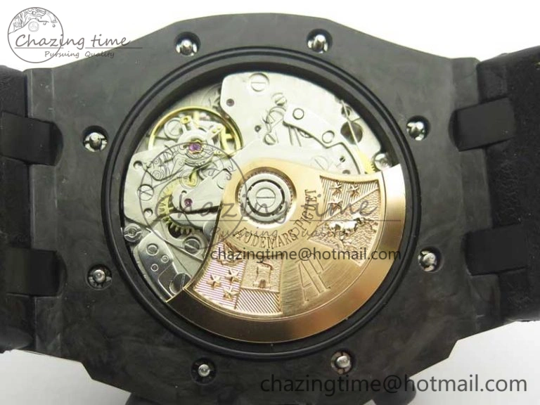Comfortable Royal Oak Offshore Bumble Bee Forged Carbon 1:1 JF Best Edition On Leather Strap A7750 V2 w- Cyclops 4946