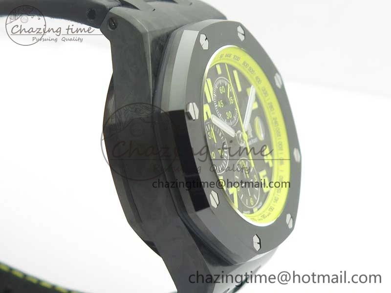 Comfortable Royal Oak Offshore Bumble Bee Forged Carbon 1:1 JF Best Edition On Leather Strap A7750 V2 w- Cyclops 4946