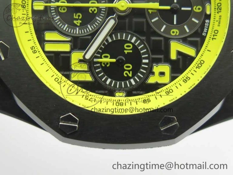 Comfortable Royal Oak Offshore Bumble Bee Forged Carbon 1:1 JF Best Edition On Leather Strap A7750 V2 w- Cyclops 4946