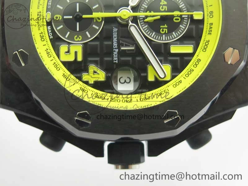 Comfortable Royal Oak Offshore Bumble Bee Forged Carbon 1:1 JF Best Edition On Leather Strap A7750 V2 w- Cyclops 4946