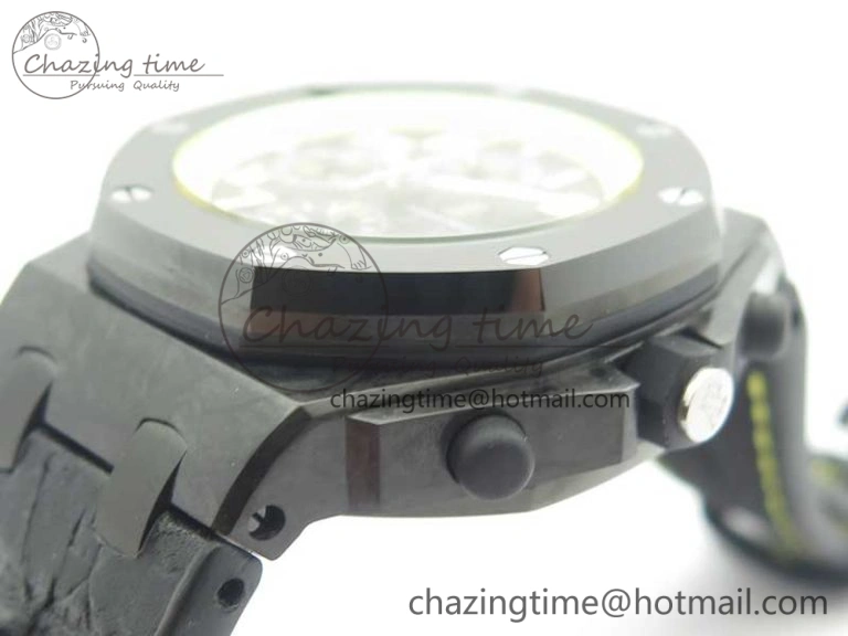 Comfortable Royal Oak Offshore Bumble Bee Forged Carbon 1:1 JF Best Edition On Leather Strap A7750 V2 w- Cyclops 4946