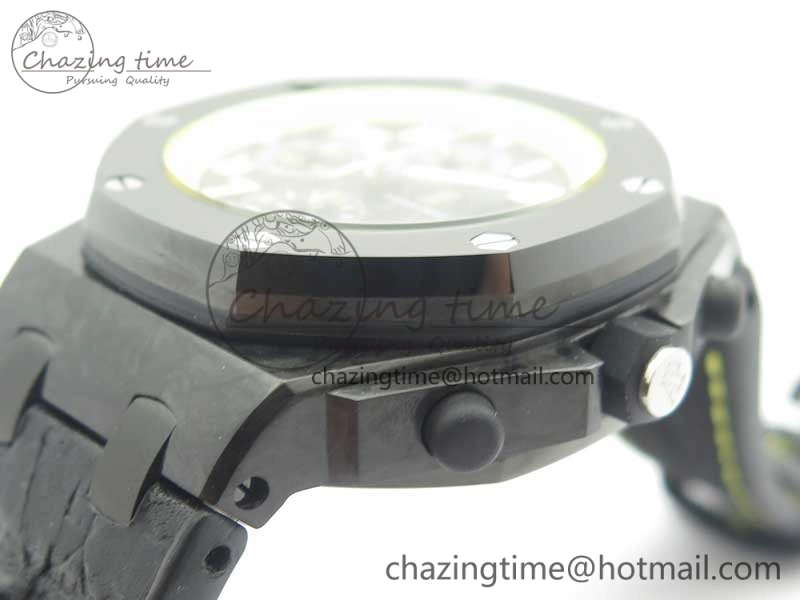 Comfortable Royal Oak Offshore Bumble Bee Forged Carbon 1:1 JF Best Edition On Leather Strap A7750 V2 w- Cyclops 4946