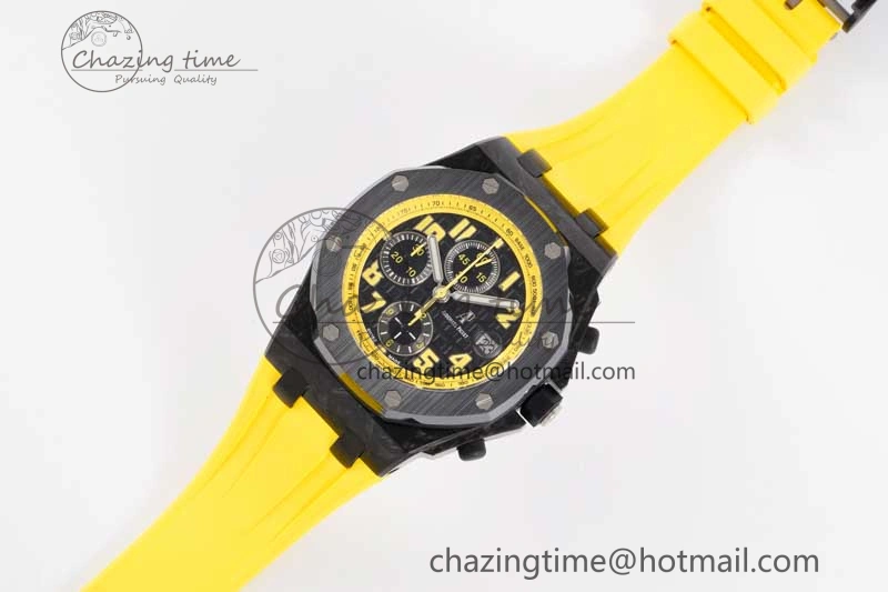 Elegant Royal Oak Offshore Bumble Bee Forged Carbon 1:1 JJF Best Edition on Yellow Rubber Strap A 4609