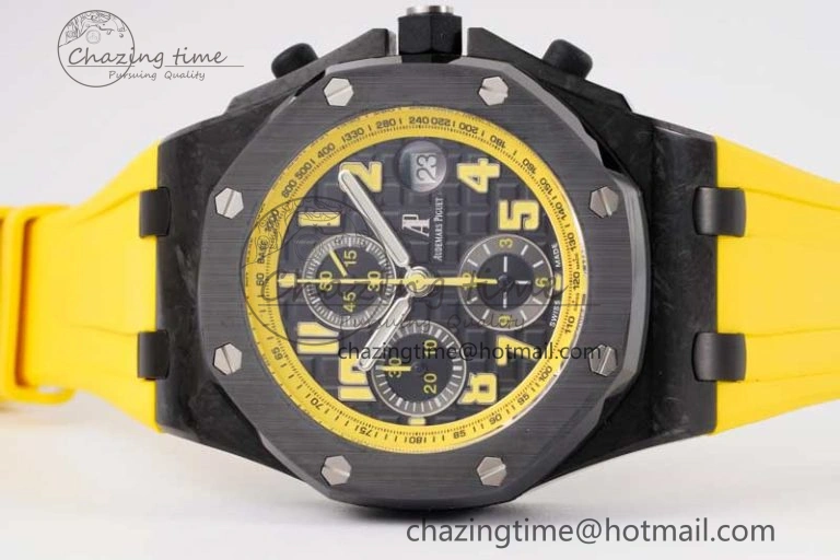 Elegant Royal Oak Offshore Bumble Bee Forged Carbon 1:1 JJF Best Edition on Yellow Rubber Strap A 4609
