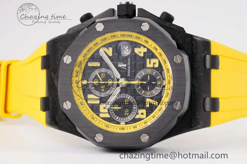 Elegant Royal Oak Offshore Bumble Bee Forged Carbon 1:1 JJF Best Edition on Yellow Rubber Strap A 4609