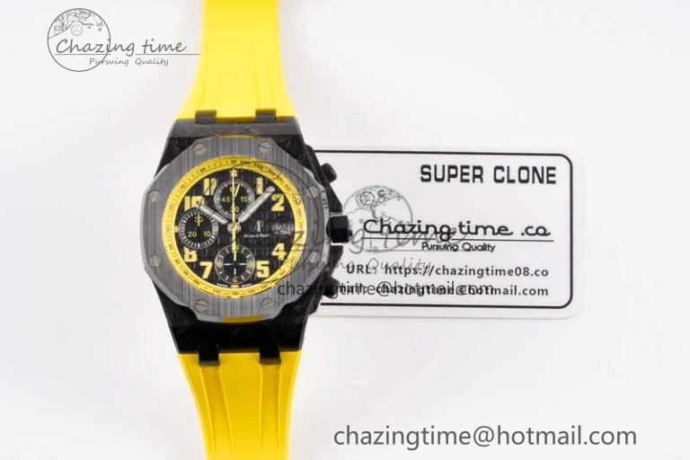 Elegant Royal Oak Offshore Bumble Bee Forged Carbon 1:1 JJF Best Edition on Yellow Rubber Strap A 4609