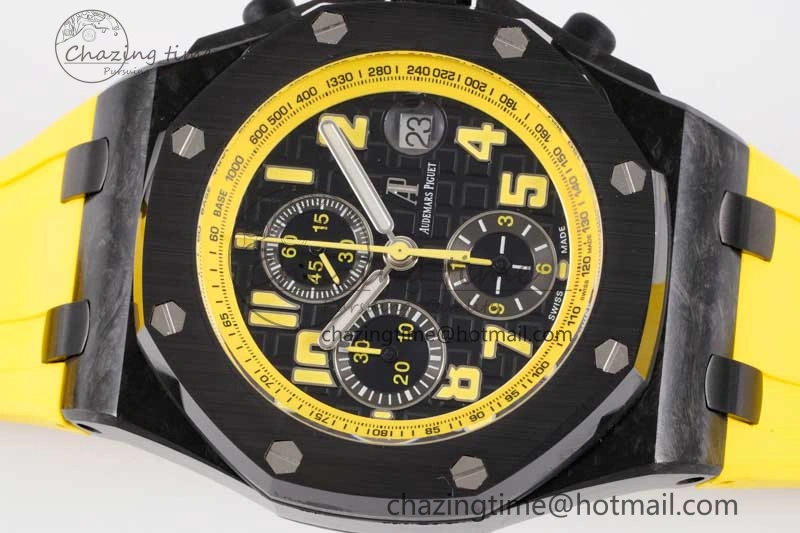 Elegant Royal Oak Offshore Bumble Bee Forged Carbon 1:1 JJF Best Edition on Yellow Rubber Strap A 4609