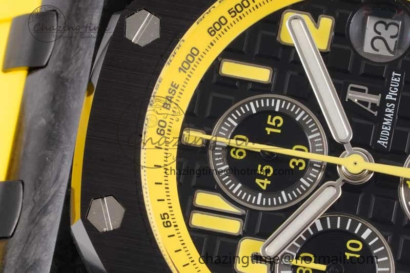 Elegant Royal Oak Offshore Bumble Bee Forged Carbon 1:1 JJF Best Edition on Yellow Rubber Strap A 4609
