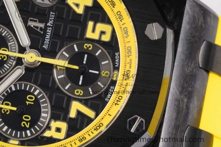 Elegant Royal Oak Offshore Bumble Bee Forged Carbon 1:1 JJF Best Edition on Yellow Rubber Strap A 4609