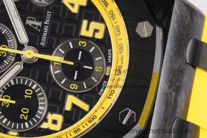 Elegant Royal Oak Offshore Bumble Bee Forged Carbon 1:1 JJF Best Edition on Yellow Rubber Strap A 4609