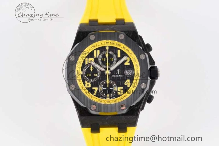 Elegant Royal Oak Offshore Bumble Bee Forged Carbon 1:1 JJF Best Edition on Yellow Rubber Strap A 4609