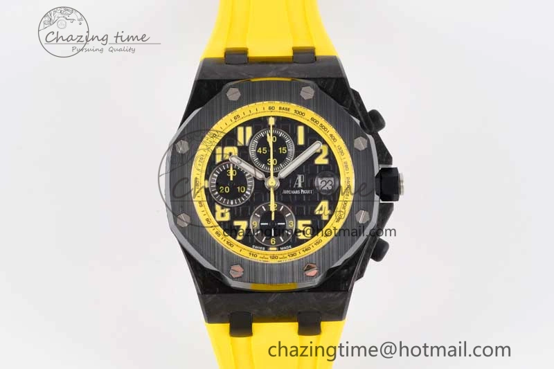 Elegant Royal Oak Offshore Bumble Bee Forged Carbon 1:1 JJF Best Edition on Yellow Rubber Strap A 4609