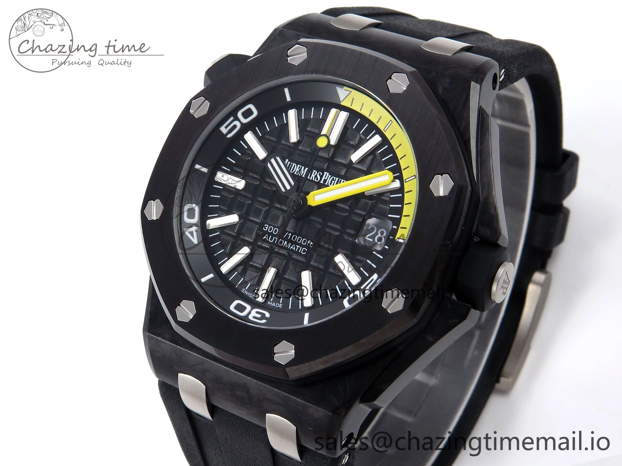 Comfortable Royal Oak Offshore Diver 15706 Forged Carbon IPF Best Edition on Rubber Strap MIYOTA 4394