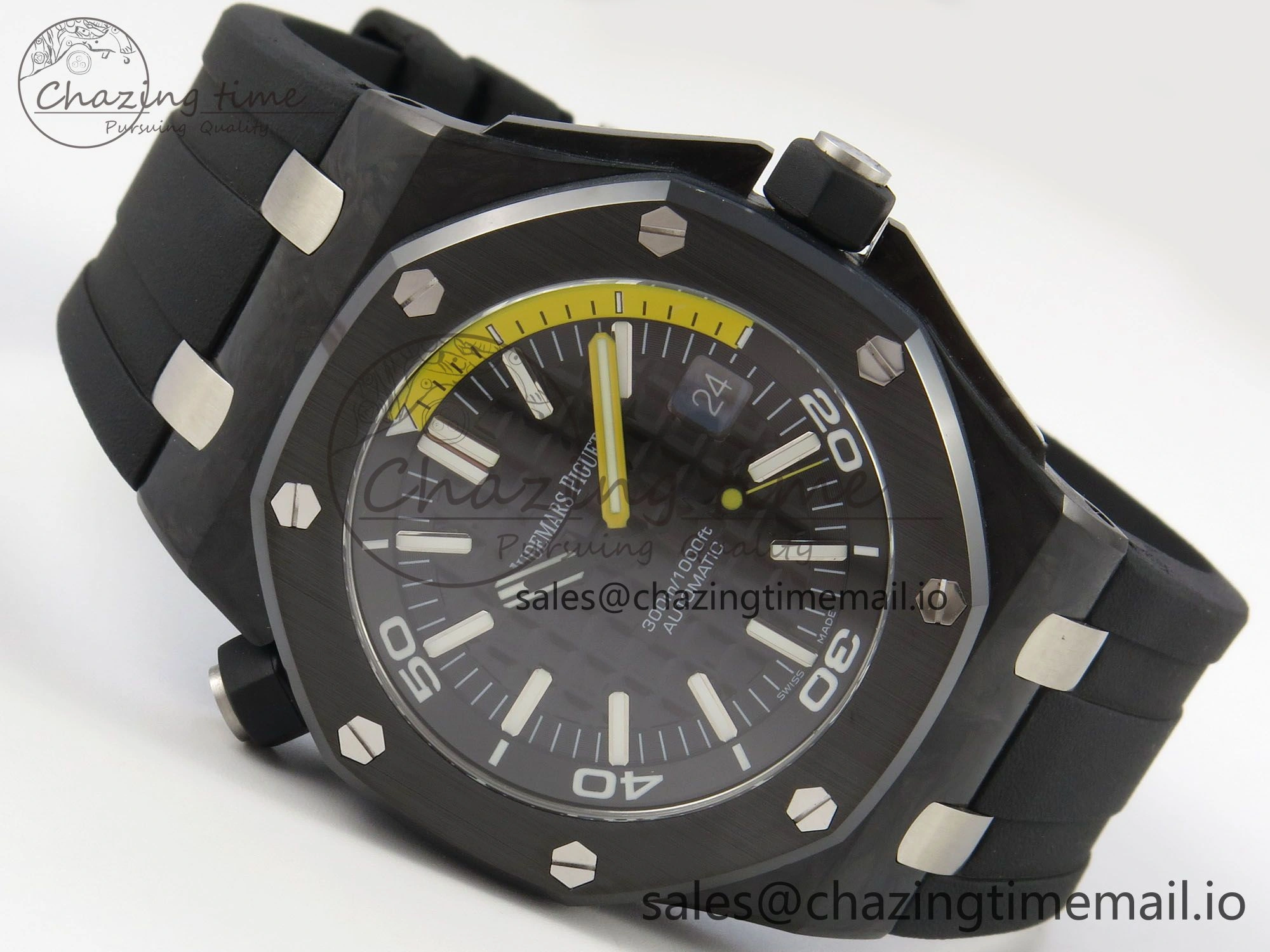 DailyWear Royal Oak Offshore Diver 15707 Black Ceramic APSF Black Yellow Dial on Black Rubber Strap SH3120 Super Clone 4253