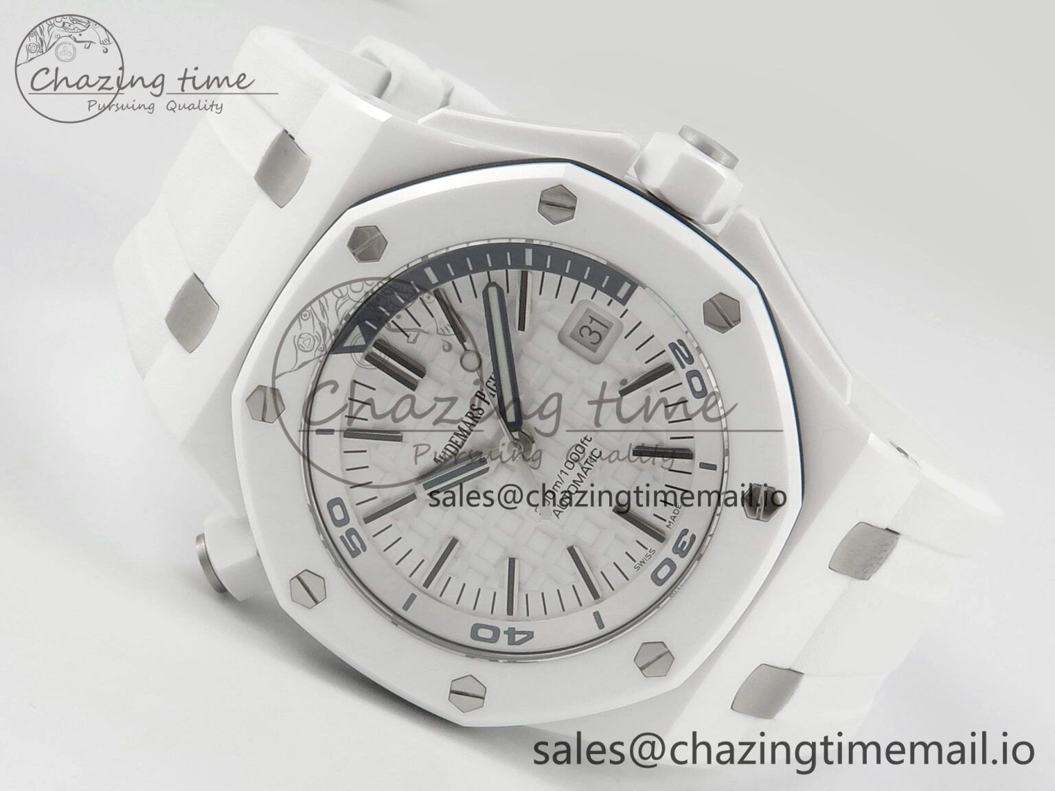 Royal Oak Offshore Diver 15707 White Ceramic APSF White Dial on White Rubber Strap SH3120 Super Clone Upgraded 4257