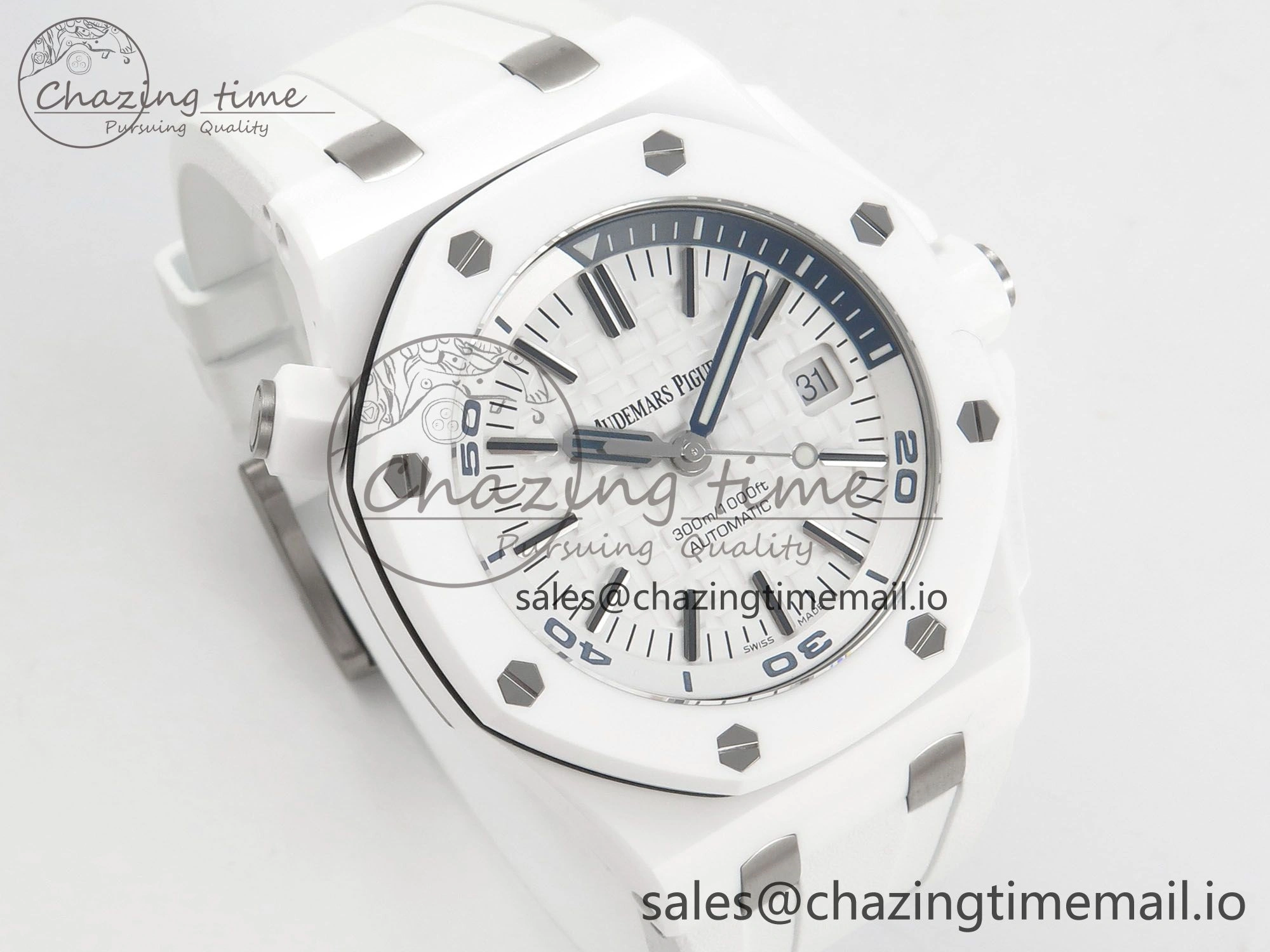 Royal Oak Offshore Diver 15707 White Ceramic APSF White Dial on White Rubber Strap SH3120 Super Clone Upgraded 4257