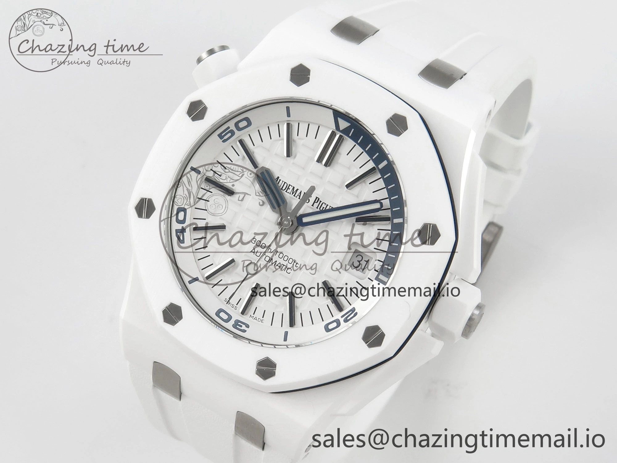 Royal Oak Offshore Diver 15707 White Ceramic APSF White Dial on White Rubber Strap SH3120 Super Clone Upgraded 4257