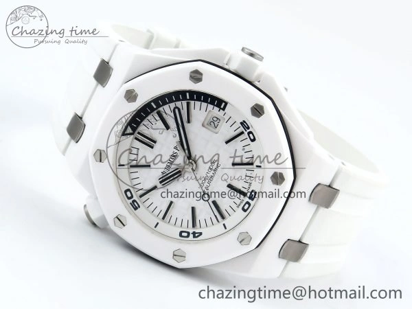 Royal Oak Offshore Diver 15707 White Ceramic ZF 1:1 Best Edition SA3120 Super Clone MoistureWicking 4422