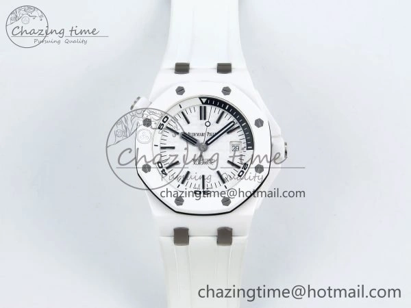 Royal Oak Offshore Diver 15707 White Ceramic ZF 1:1 Best Edition SA3120 Super Clone MoistureWicking 4422