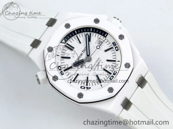 Royal Oak Offshore Diver 15707 White Ceramic ZF 1:1 Best Edition SA3120 Super Clone MoistureWicking 4422