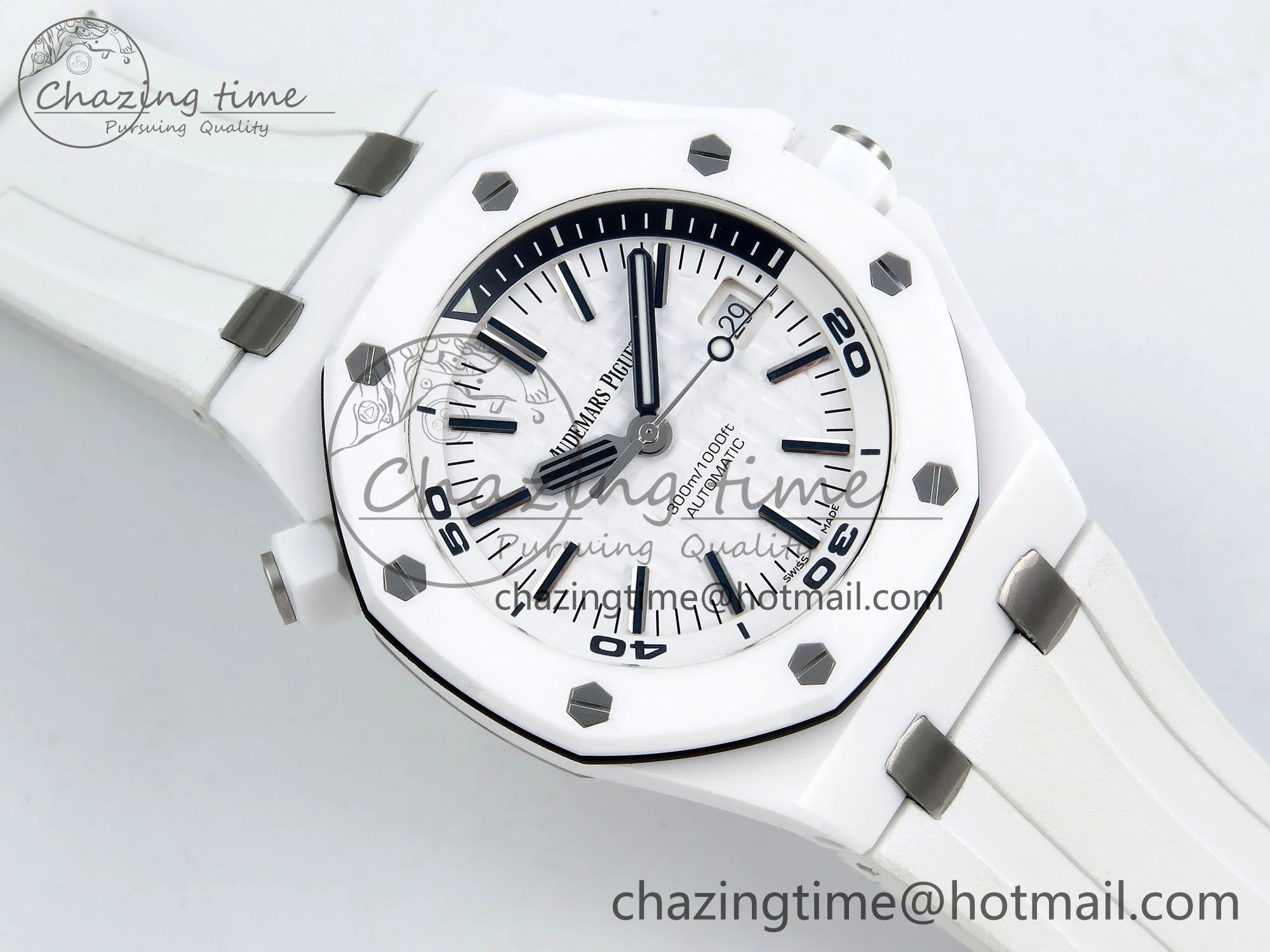 Royal Oak Offshore Diver 15707 White Ceramic ZF 1:1 Best Edition SA3120 Super Clone MoistureWicking 4422