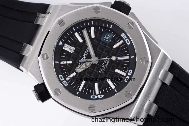 Cozy Royal Oak Offshore Diver 15710 APSF 1:1 Best Edition Black Dial on Black Rubber Strap V2 A3120 Super Clone 4744