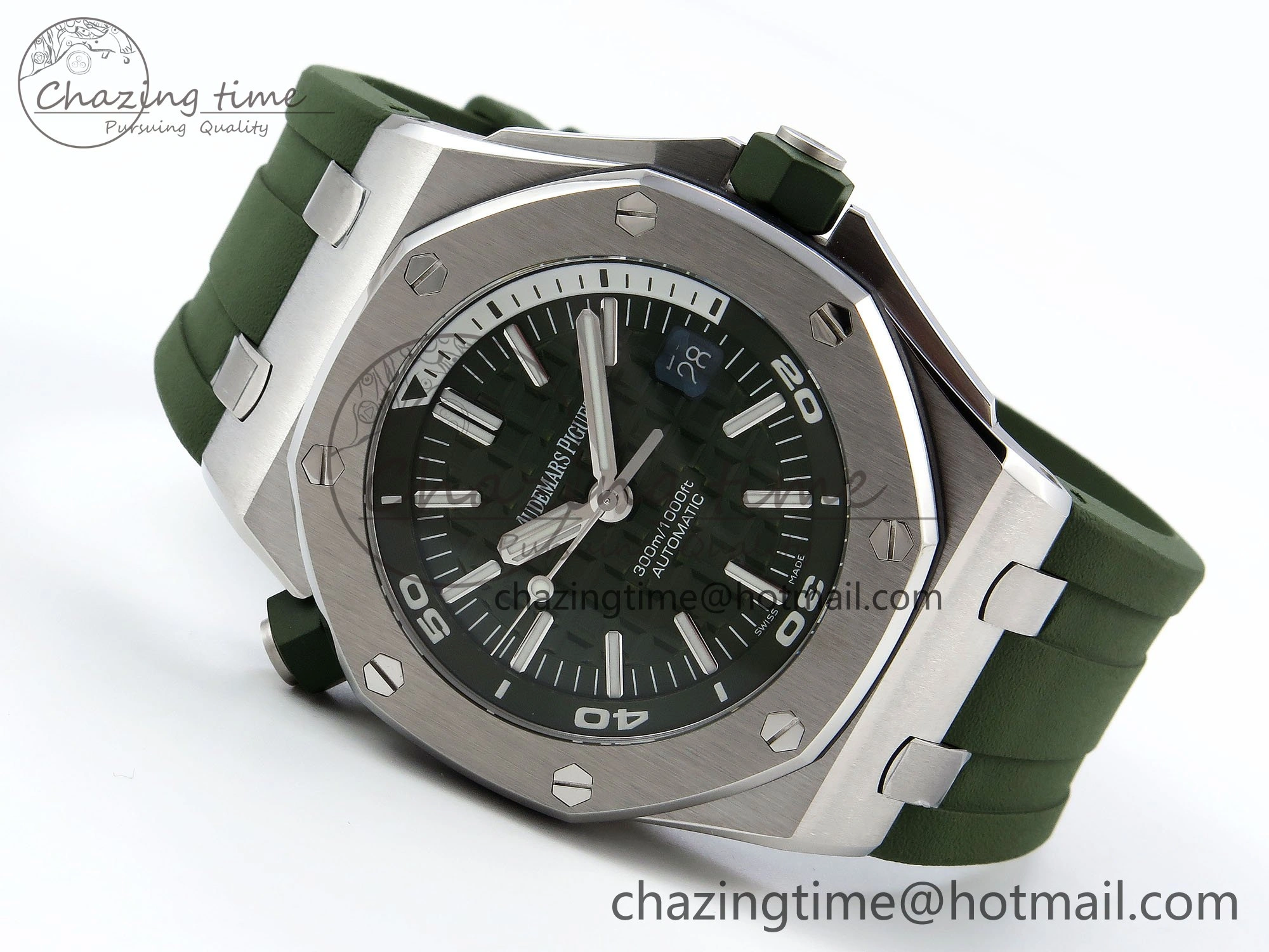 Royal Oak Offshore Diver 15710 IPF 1:1 Best Edition Green Dial on Green Rubber Strap SA3120 Super Clone Stretchable 4427