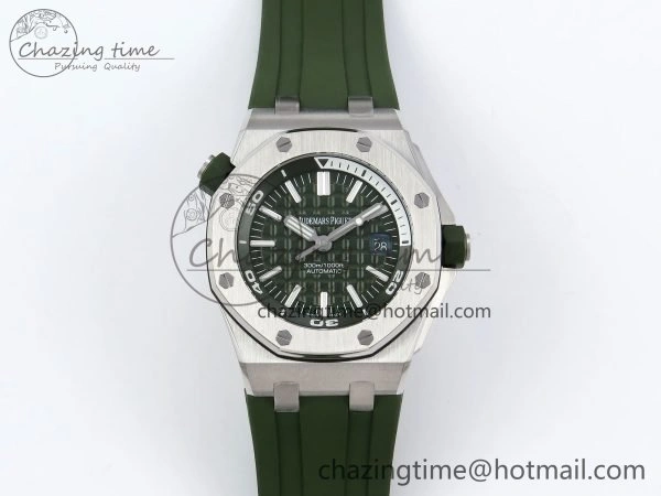 Royal Oak Offshore Diver 15710 IPF 1:1 Best Edition Green Dial on Green Rubber Strap SA3120 Super Clone Stretchable 4427