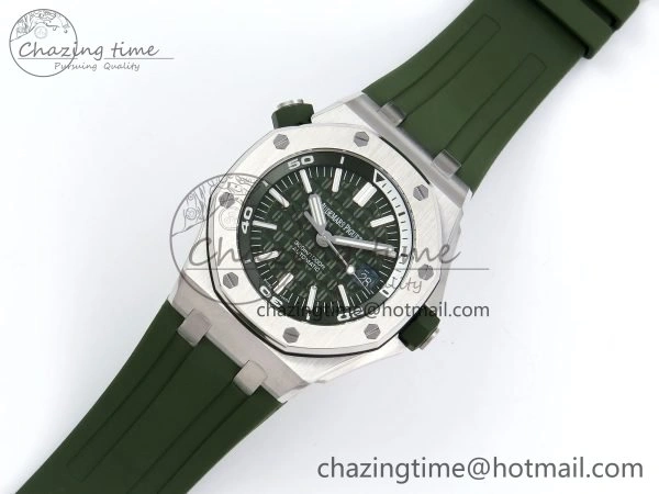 Royal Oak Offshore Diver 15710 IPF 1:1 Best Edition Green Dial on Green Rubber Strap SA3120 Super Clone Stretchable 4427