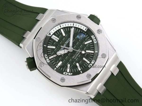 Royal Oak Offshore Diver 15710 IPF 1:1 Best Edition Green Dial on Green Rubber Strap SA3120 Super Clone Stretchable 4427