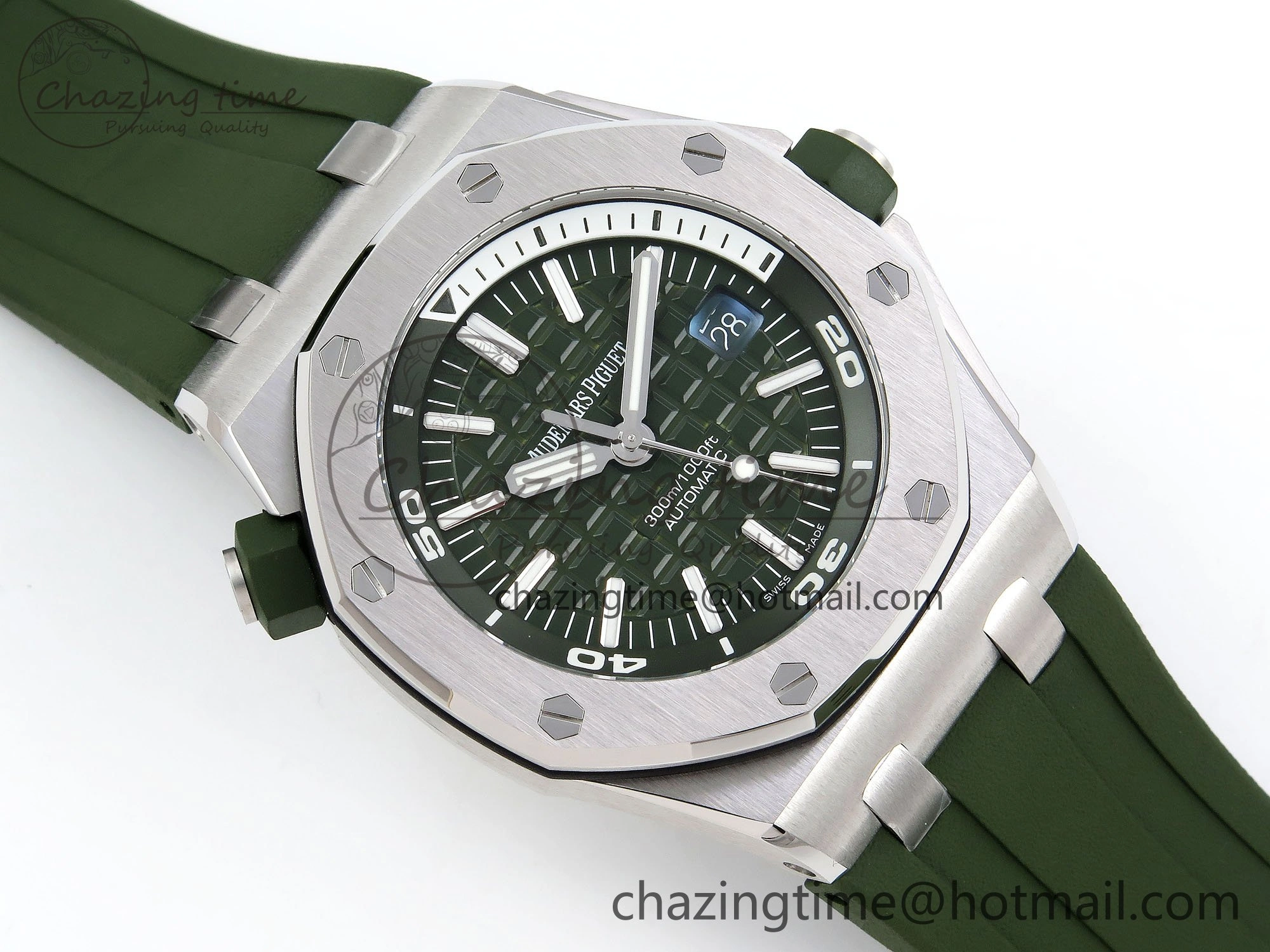 Royal Oak Offshore Diver 15710 IPF 1:1 Best Edition Green Dial on Green Rubber Strap SA3120 Super Clone Stretchable 4427