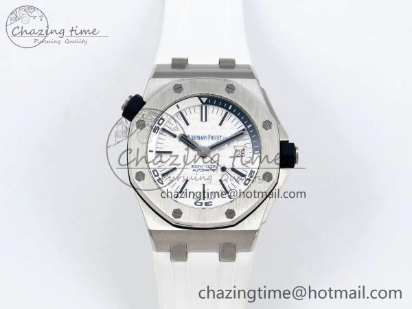 Royal Oak Offshore Diver 15710 IPF 1:1 Best Edition White Dial on White Rubber Strap SA3120 Super Clone Snug 4429