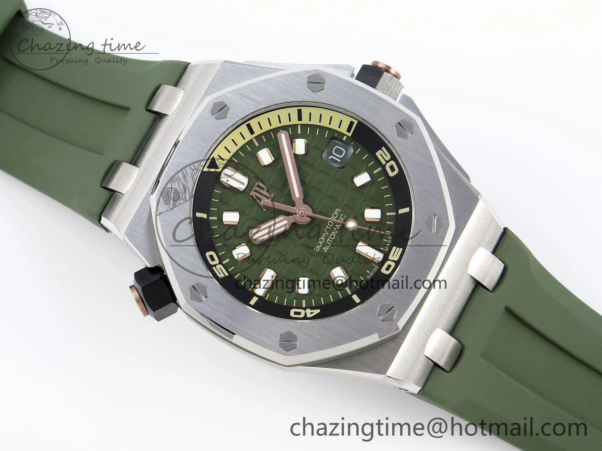 Royal Oak Offshore Diver 15720 APSF 1:1 Best Edition Green Dial on Green Rubber Strap SA Neat 4543