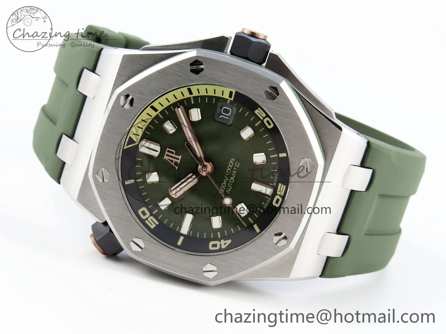 Royal Oak Offshore Diver 15720 APSF 1:1 Best Edition Green Dial on Green Rubber Strap SA Neat 4543