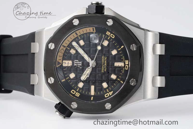 SoftTouch Royal Oak Offshore Diver 15720 Black Ceramic Bezel SS APF 1:1 Best Edition Black Dial on Black Rubber Strap A 4612