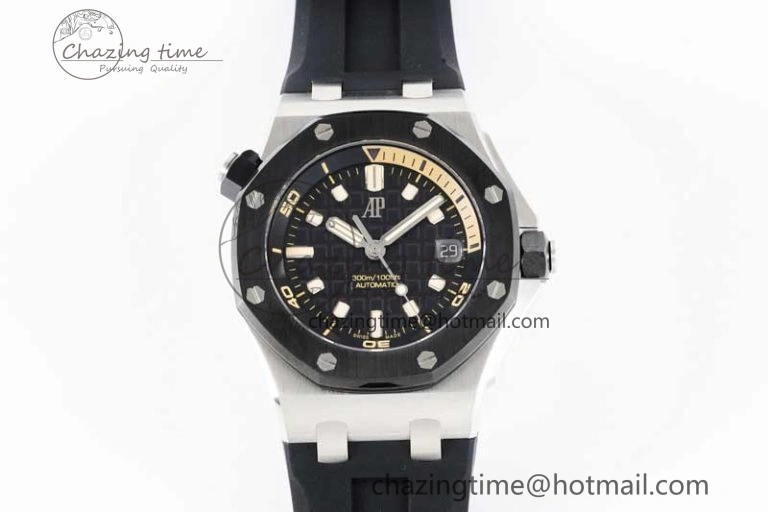SoftTouch Royal Oak Offshore Diver 15720 Black Ceramic Bezel SS APF 1:1 Best Edition Black Dial on Black Rubber Strap A 4612