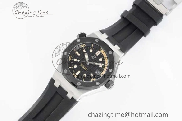 SoftTouch Royal Oak Offshore Diver 15720 Black Ceramic Bezel SS APF 1:1 Best Edition Black Dial on Black Rubber Strap A 4612