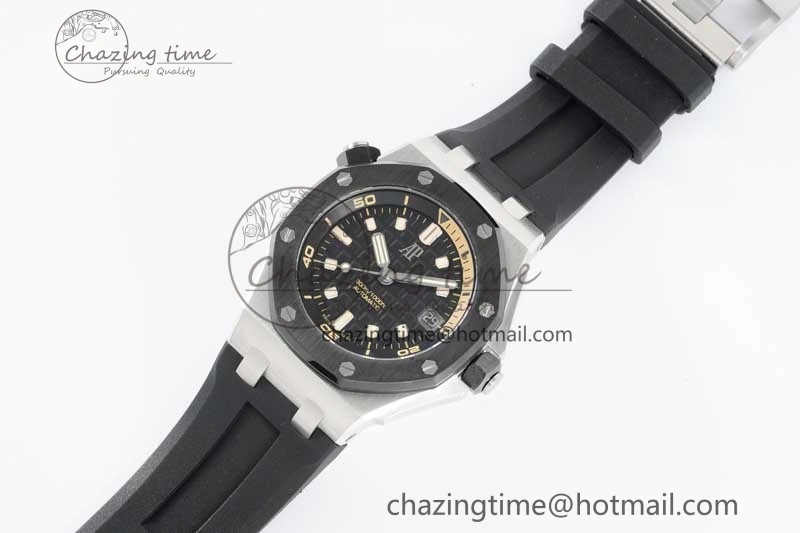 SoftTouch Royal Oak Offshore Diver 15720 Black Ceramic Bezel SS APF 1:1 Best Edition Black Dial on Black Rubber Strap A 4612
