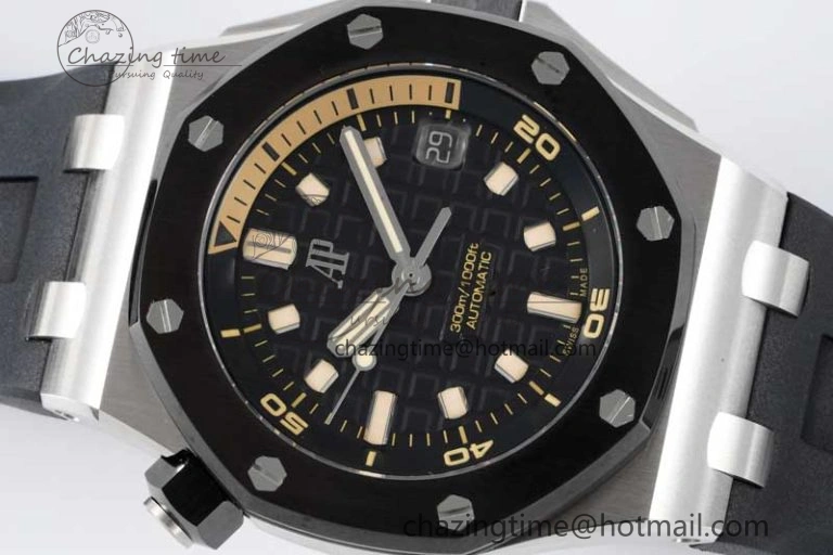 SoftTouch Royal Oak Offshore Diver 15720 Black Ceramic Bezel SS APF 1:1 Best Edition Black Dial on Black Rubber Strap A 4612