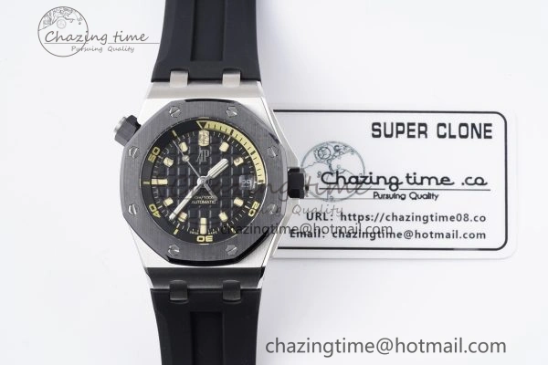 Sleek Royal Oak Offshore Diver 15720 Black Ceramic Bezel ZF 1:1 Best Edition Black Dial on Black Rubber Strap A 4681