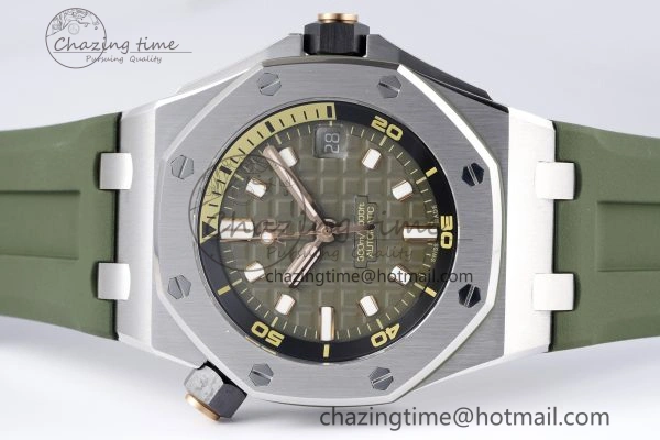 Royal Oak Offshore Diver 15720 SS ZF 1:1 Best Edition Green Dial on Green Rubber Strap A HighQuality 4680
