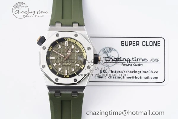 Royal Oak Offshore Diver 15720 SS ZF 1:1 Best Edition Green Dial on Green Rubber Strap A HighQuality 4680