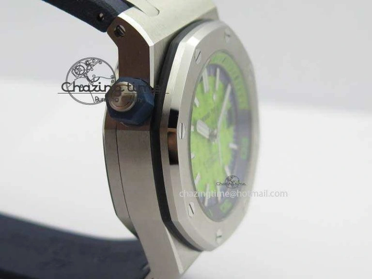 Royal Oak Offshore Diver 2017 Green 15710 JF 1:1 Best Edition On Blue Rubber Strap A3120 (Free XS Rubber Strap) Casual 5026