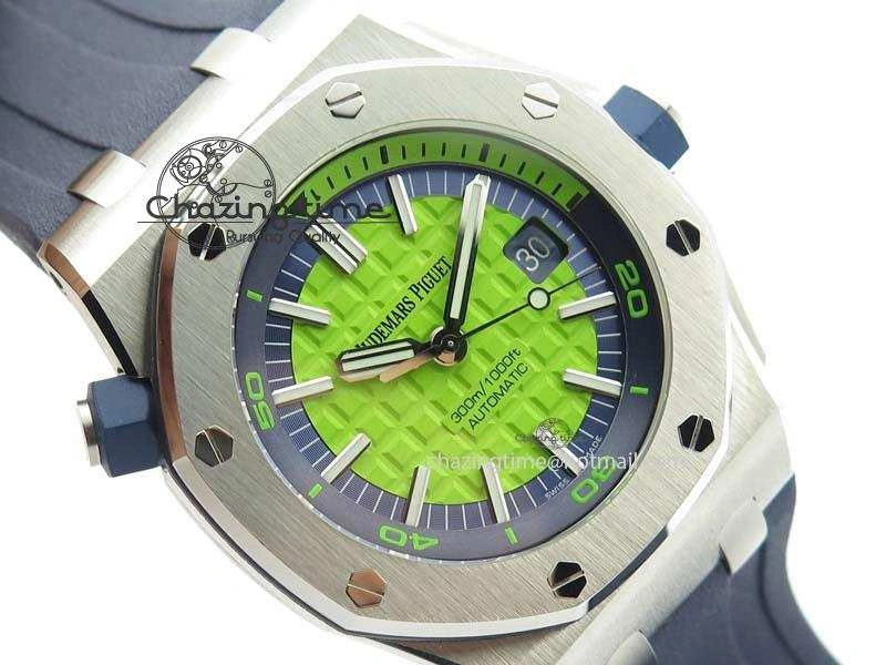 Royal Oak Offshore Diver 2017 Green 15710 JF 1:1 Best Edition On Blue Rubber Strap A3120 (Free XS Rubber Strap) Casual 5026