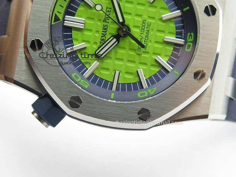 Royal Oak Offshore Diver 2017 Green 15710 JF 1:1 Best Edition On Blue Rubber Strap A3120 (Free XS Rubber Strap) Casual 5026