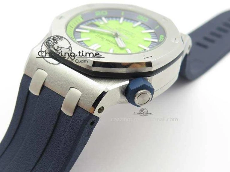 Royal Oak Offshore Diver 2017 Green 15710 JF 1:1 Best Edition On Blue Rubber Strap A3120 (Free XS Rubber Strap) Casual 5026