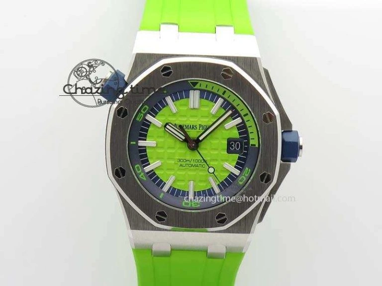 Royal Oak Offshore Diver 2017 Green 15710 JF 1:1 Best Edition On XS Rubber Strap A3120 (Free Rubber Strap) Practical 5027