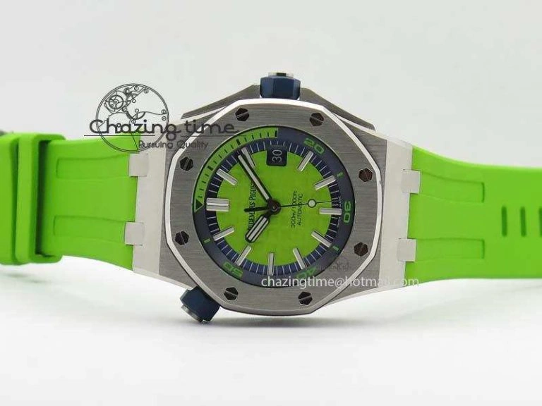 Royal Oak Offshore Diver 2017 Green 15710 JF 1:1 Best Edition On XS Rubber Strap A3120 (Free Rubber Strap) Practical 5027