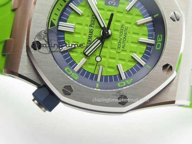 Royal Oak Offshore Diver 2017 Green 15710 JF 1:1 Best Edition On XS Rubber Strap A3120 (Free Rubber Strap) Practical 5027